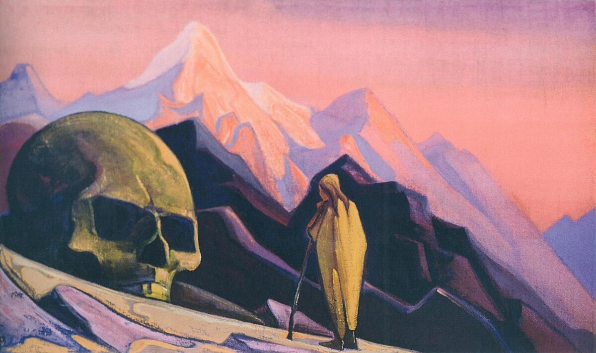 Н.К. Рерих. Исса и голова великанова (эскиз). 1932 г. Холст, темпера. 46 х 79.