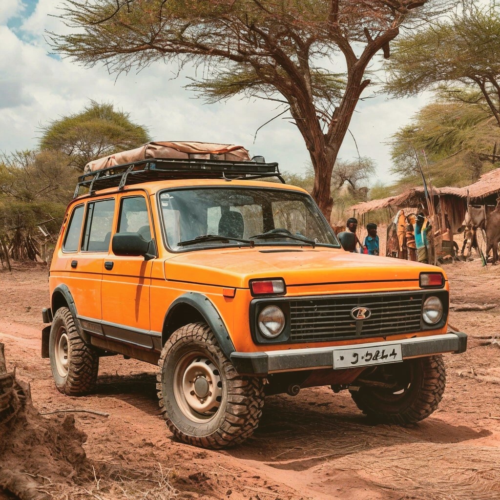В африканском буше Lada Niva чувствовала себя как дома. Короткая база, малый вес и полный привод позволяли ей проходить там, где тяжёлые Land Rover начинали буксовать.