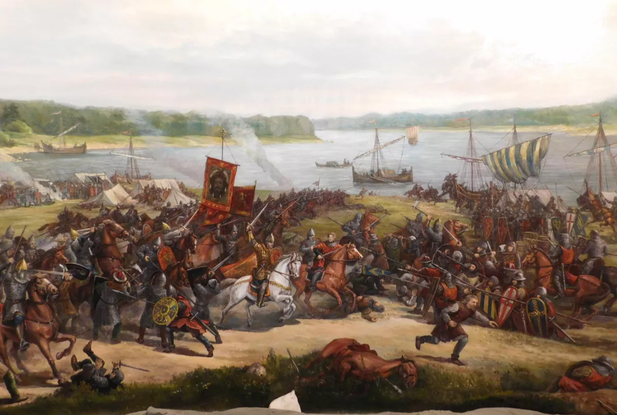 Атака русского войска. Фрагмент диорамы Невской битвы 15 июля 1240 года в Усть-Ижоре. Худ. И Жебровский. © Фото : Институт истории и социальных наук Российского государственного университета им. А.И. Герцена. https://sn.ria.ru/20250830/nevskaya_bitva-2037827927.html