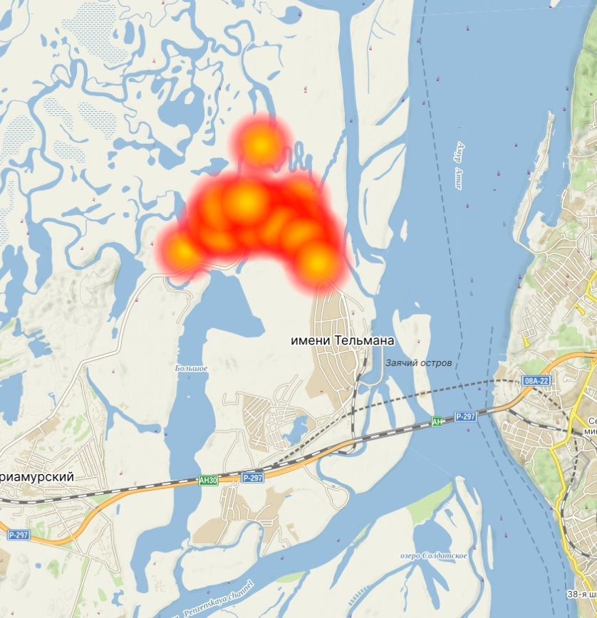 Очаги возгорания на левом берегу.