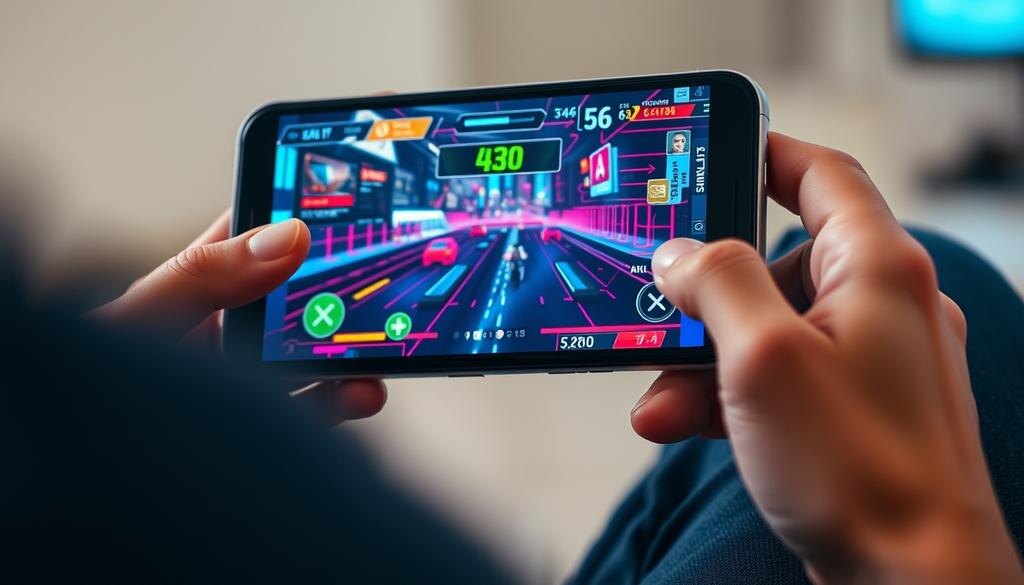    Человек, играющий в видеоигру на своем устройстве, не подозревая о риске утечки биометрических данных.