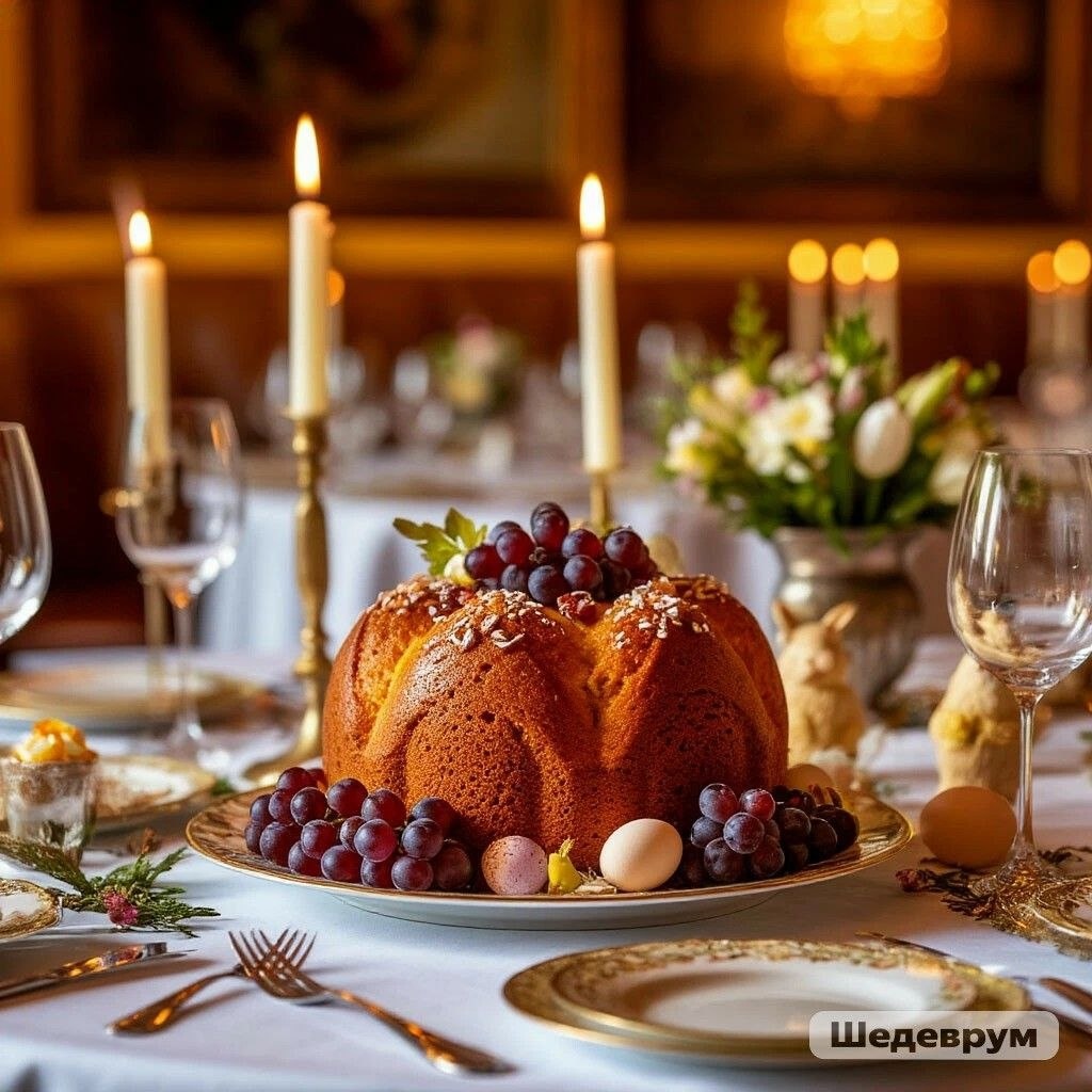 Сервировка пасхального стола виноградом, изображение сгенерировано ИИ