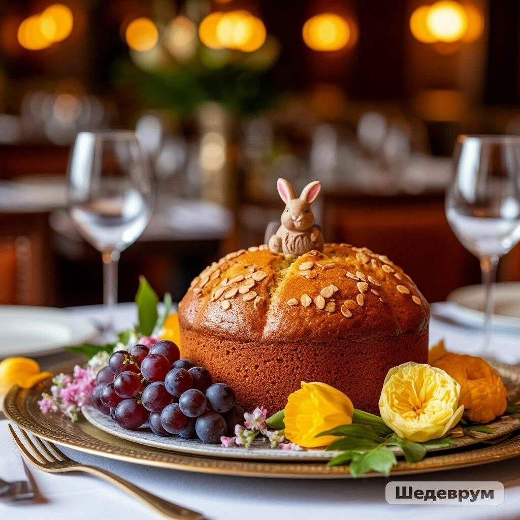 Сервировка пасхального стола виноградом, изображение сгенерировано ИИ