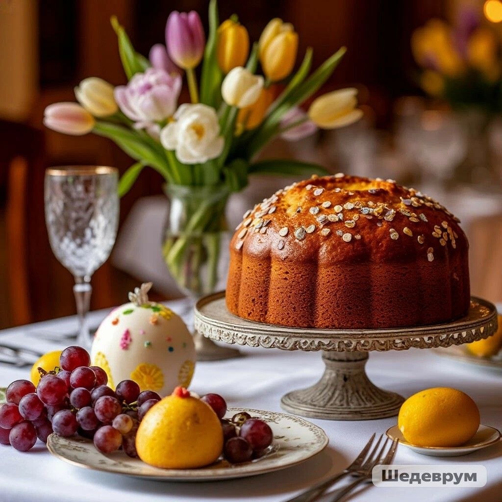 Сервировка пасхального стола виноградом, изображение сгенерировано ИИ