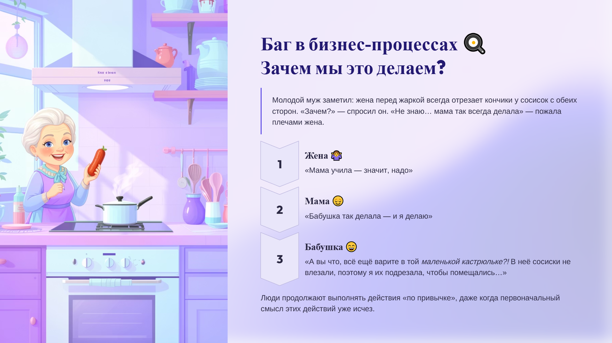 Баг в бизнес-процессах. Возникает без фильтра «Зачем мы это делаем?»