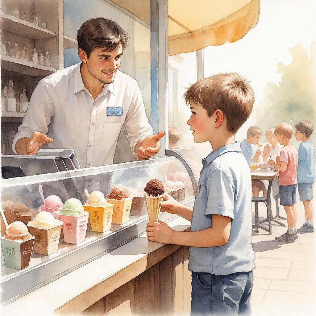 Ваня подошёл к стойке, узнал, какое мороженое свежее, когда был завоз, и как зовут бармена. И только потом сделал заказ.