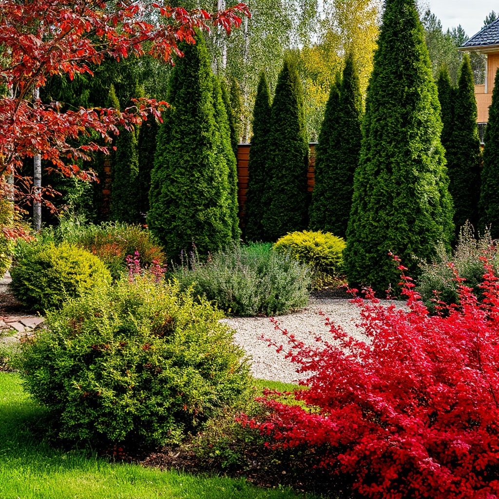 «Защитный круг»: рябина + можжевельник + барбарис по периметру сада.