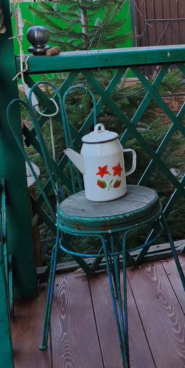 Старый эмалированный кофейник можно использовать вместо леечки.