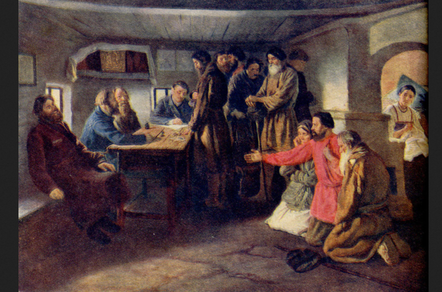 Константин Трутовский. "Сбор недоимок на селе", 1886.