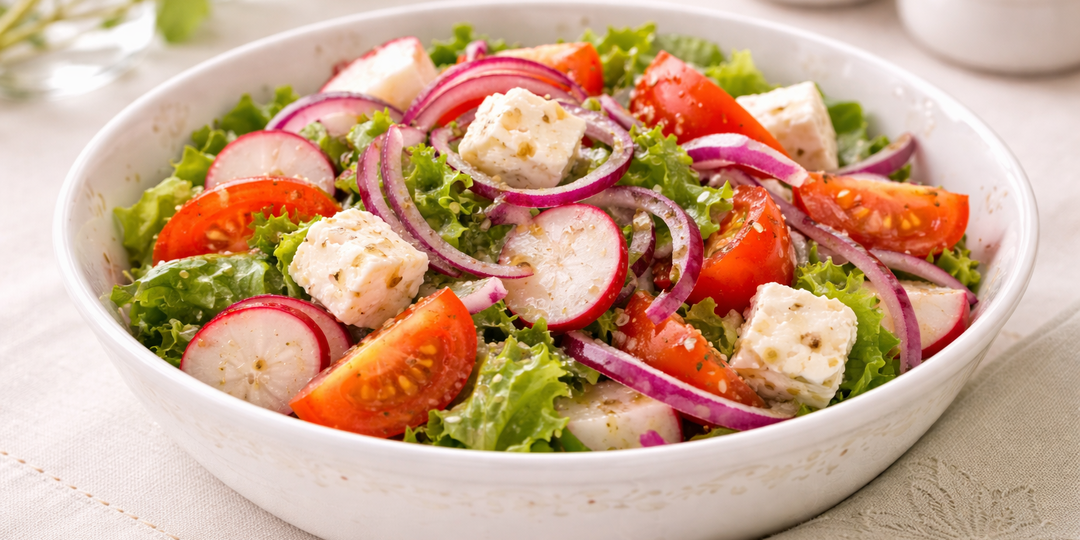 3 салата, на каждый по 10 минут: 3–5 продуктов. Весь рецепт: нарезала и смешала