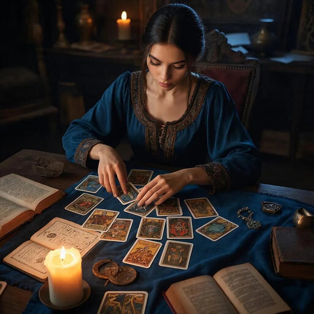 Гадание на картах. Иллюстрация сгенерирована нейросетью