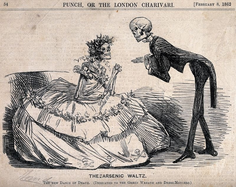  
Карикатура «Мышьяковый вальс», 1862 г, опубликованная в журнале «PUNCH, OR THE LONDON CHARIVARI». Цит. по https://vk.com/wall-186560823_169157 (Пример предоставила Калугина К.А.)