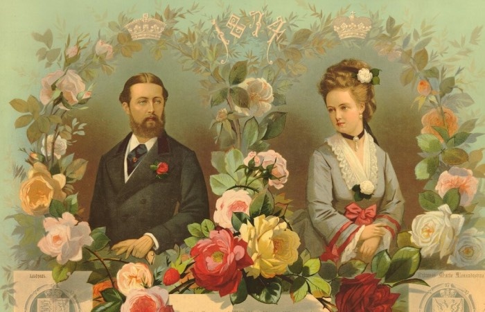    Памятная открытка, выпущенная к свадьбе Марии и принца Альфреда.