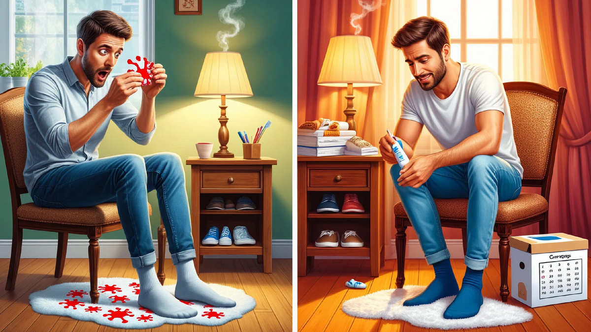 Слева — бактерии, дискомфорт и стресс. Справа — чистота, сухость и комфорт. Простые правила гигиены и правильная обувь могут превратить ваши стопы из источника проблем в надёжную опору.