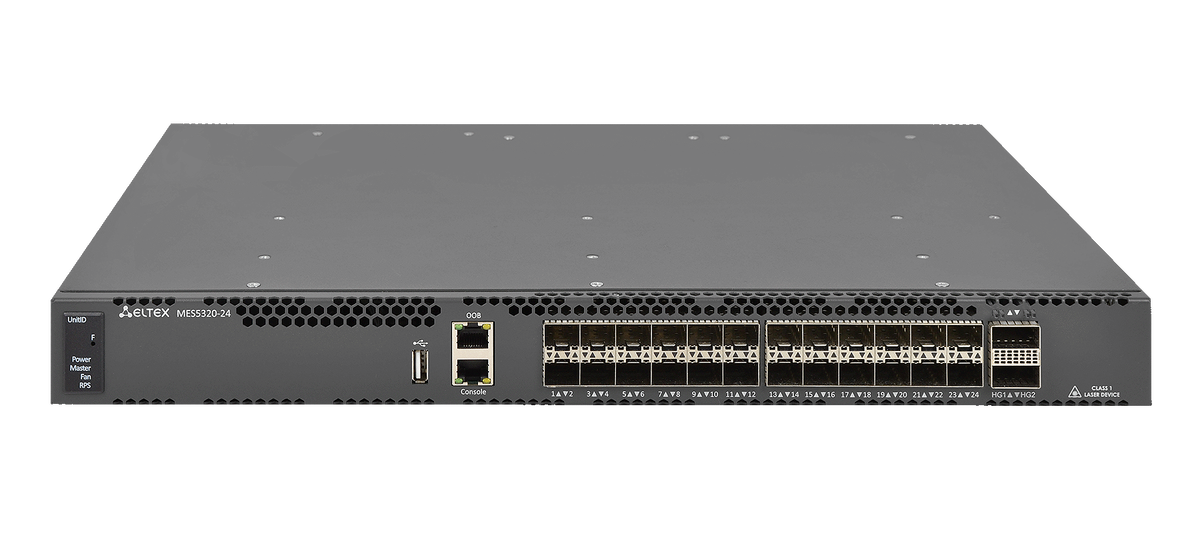 Отказоустойчивость устройств в коммутаторе MES5320-24 обеспечивается резервированием источников питания и применением сменных модулей вентиляции. Источник: официальный сайт ООО «Предприятие «ЭЛТЕКС».