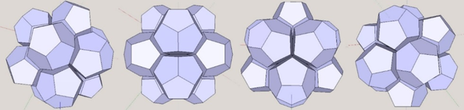Кристаллический додекаэдр в разных проекциях.