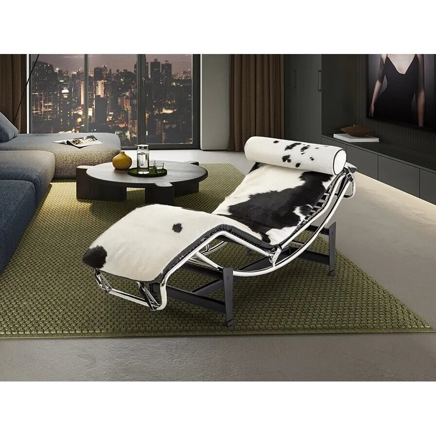 Шезлонг Leco из коровьей кожи чёрный/белый — премиум-реплика иконы дизайна 1928 года