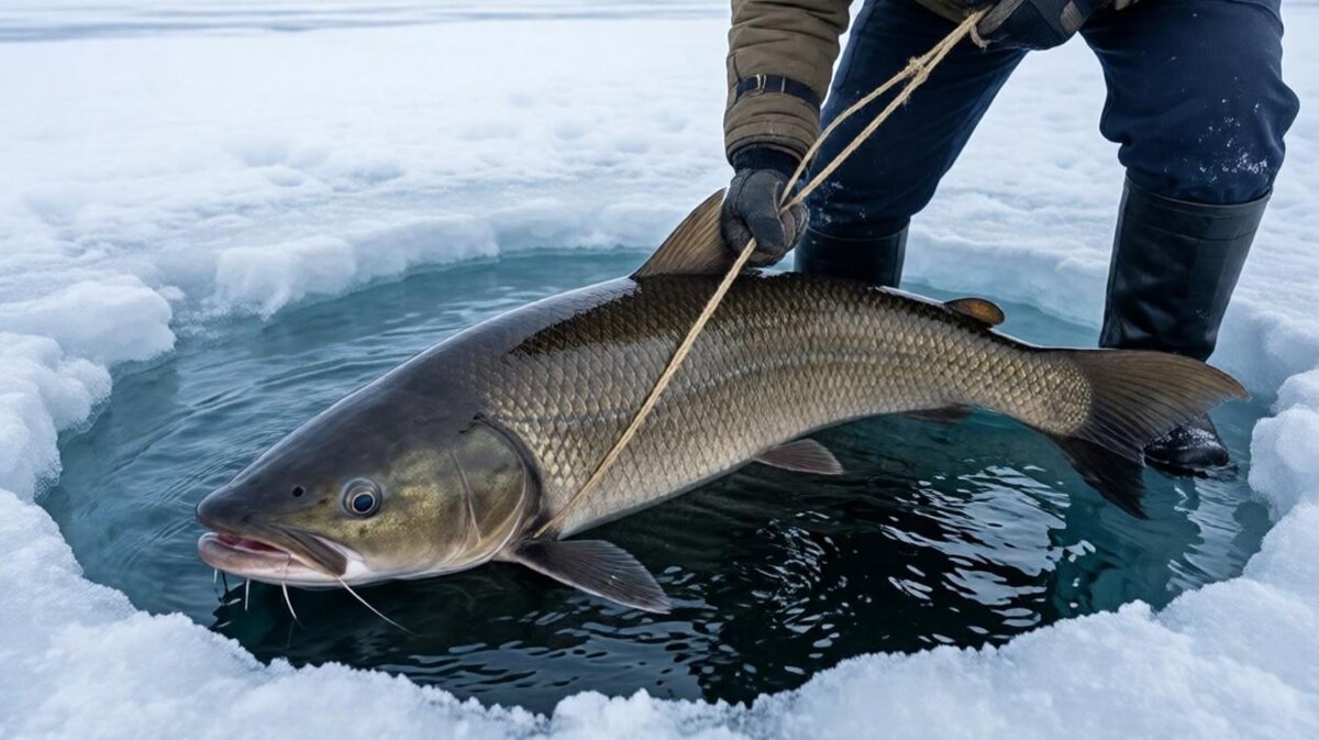 Охота и Рыбалка 2026 Таймень на блесну из зимней лунки