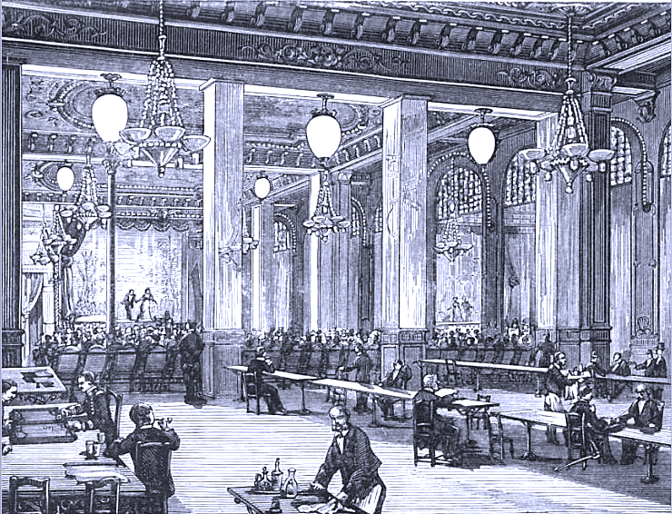 Свечи Яблочкова освещают Мюзик-Холл на площади Шато-д'О около 1880 г