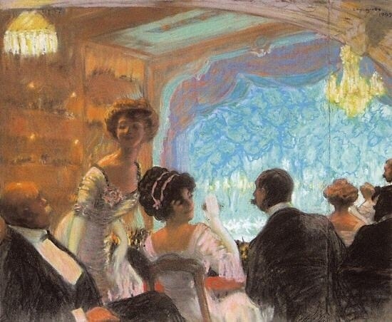 Кустодиев Борис. "В театре (В ложе)". 1909 г.