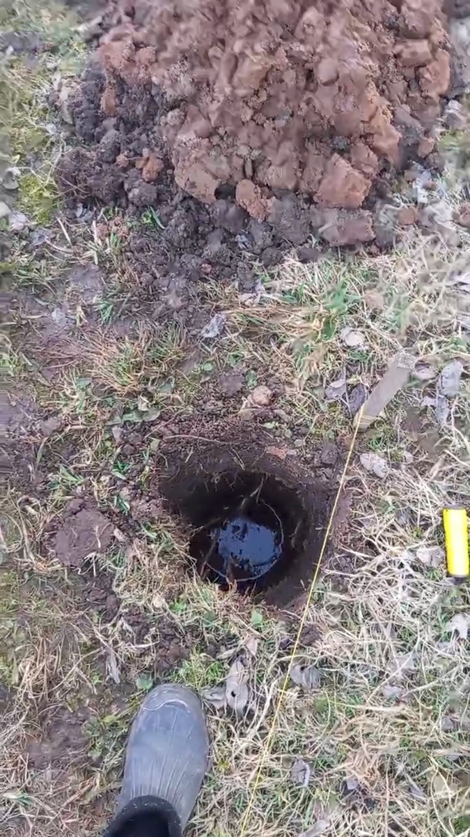 Муж буром выкапывал, бур высотой по пояс. Вода еще стоит.