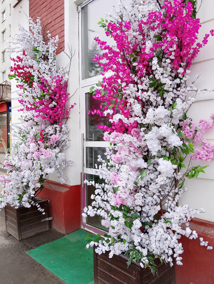 Весна во входных группах магазинов, фото автора 