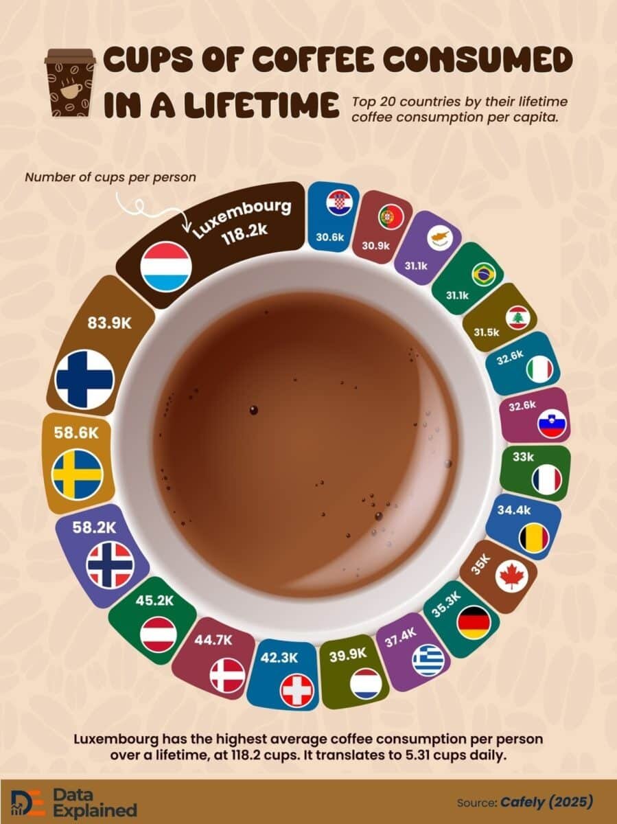    Инфографика: жители каких стран пьют больше всего кофе / © Chinaza Nsofor, Data Explained