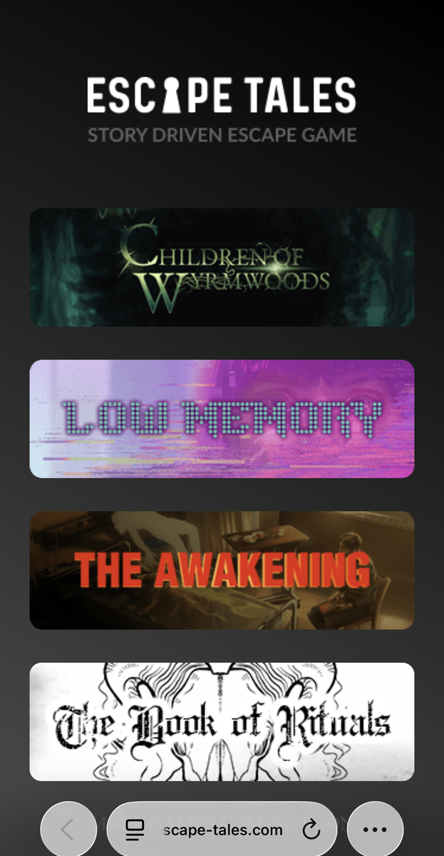 Сайт для игры "Escape Tales"