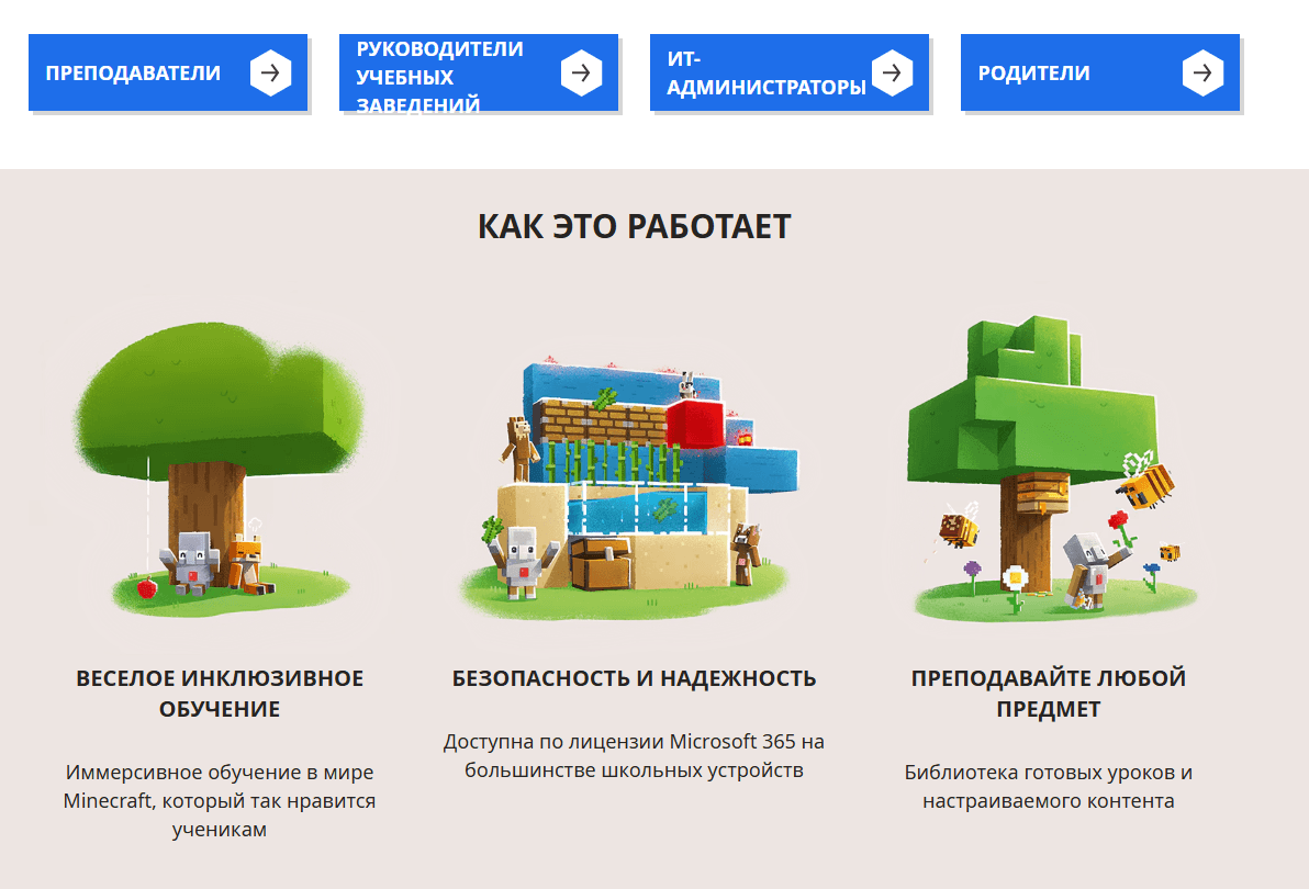 Minecraft Education можно использовать на уроках информатики, математики, естественных наук, английского языка, обществознания, искусства и дизайна. Источник — Minecraft Education