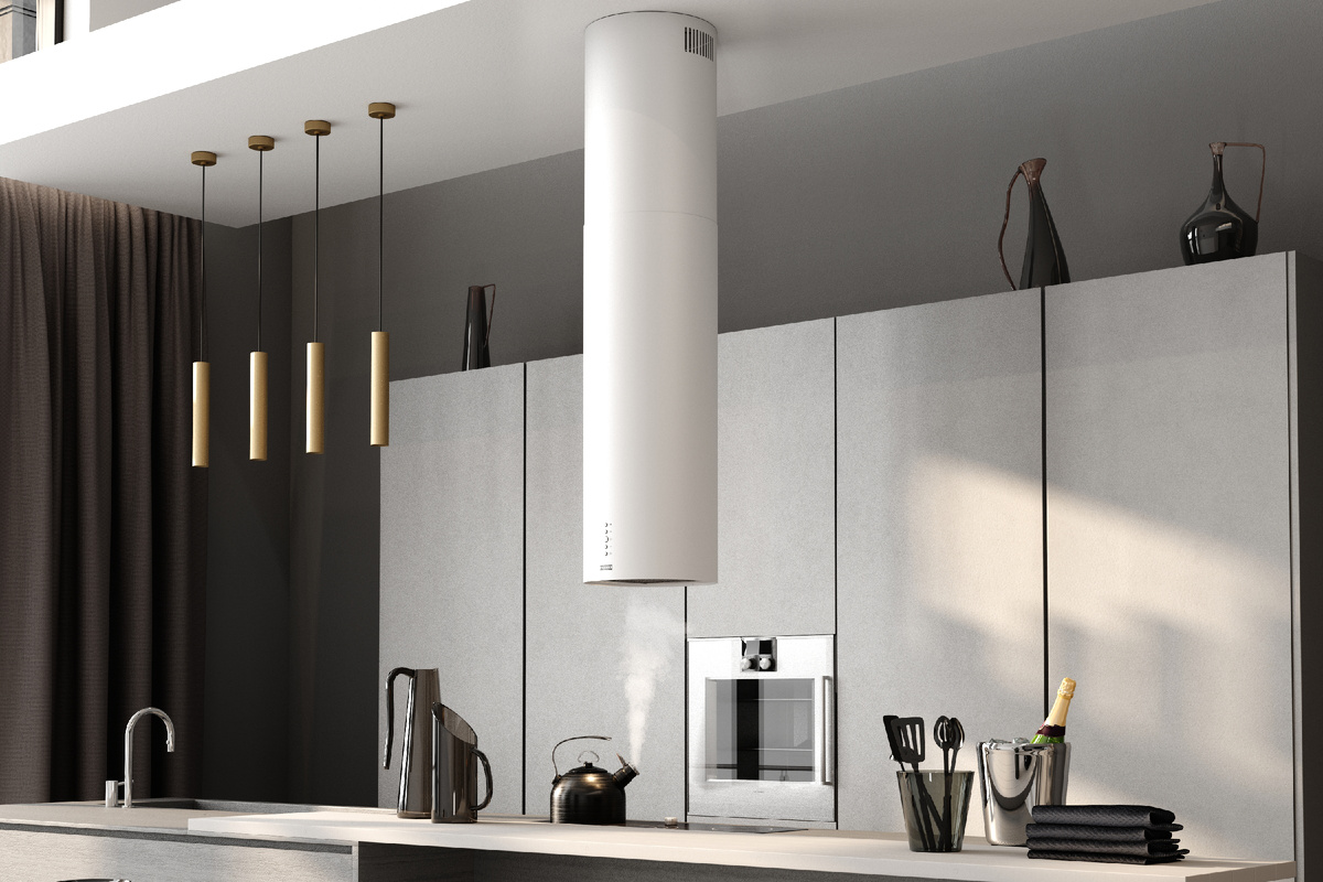 Островная вытяжка Franke Reef с белым корпусом.