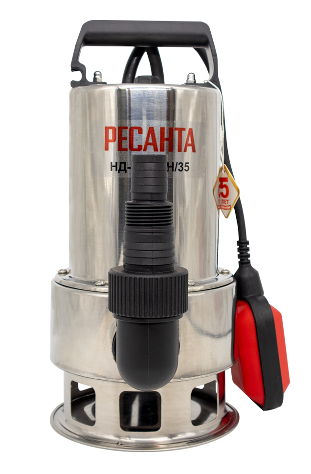 Дренажный насос Ресанта НД-15500Н/35: 1100 Вт, макс. напор – 10 м, 258 л/мин, для грязной воды, диаметр пропускаемых частиц – 35 мм, 1.5“