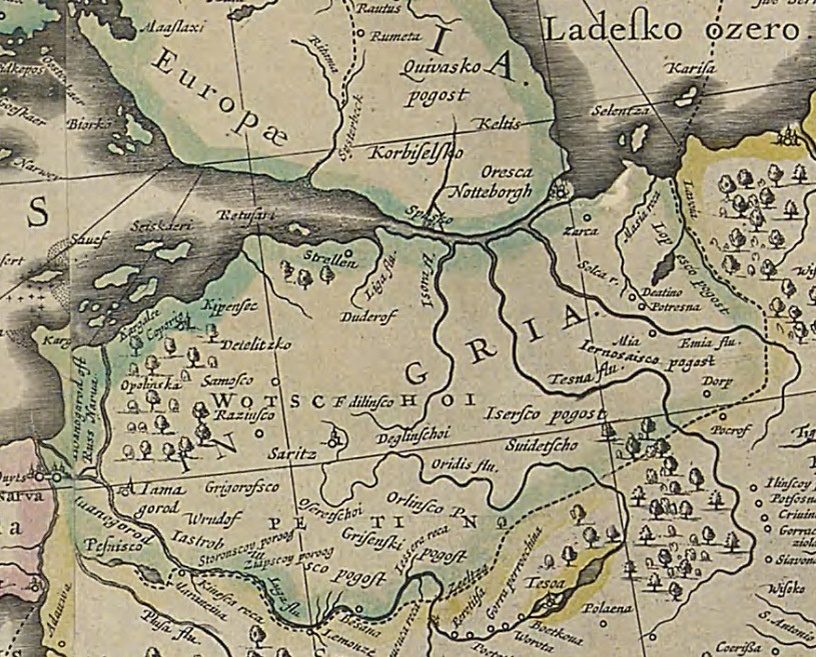 Карта ижорских земель XVI-XVII вв.                                                                                                                                                    Источник: www.aroundspb.ru