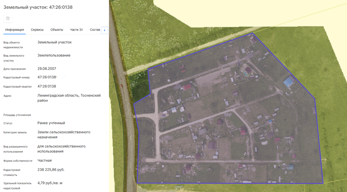 Участок в Ленинградской области, площадью 5 гектар. Дольщики за свой счет проложили дороги, некоторые построили дома. Но доли в отдельные участки не выделены, дома не зарегистрированы. По сути все построенные дома -это незаконные постройки.