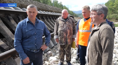 Юрий Трутнев и глава Бурятии на месте прорыва дамбы / скриншот кадра видео правительства Амурской области в МАХ