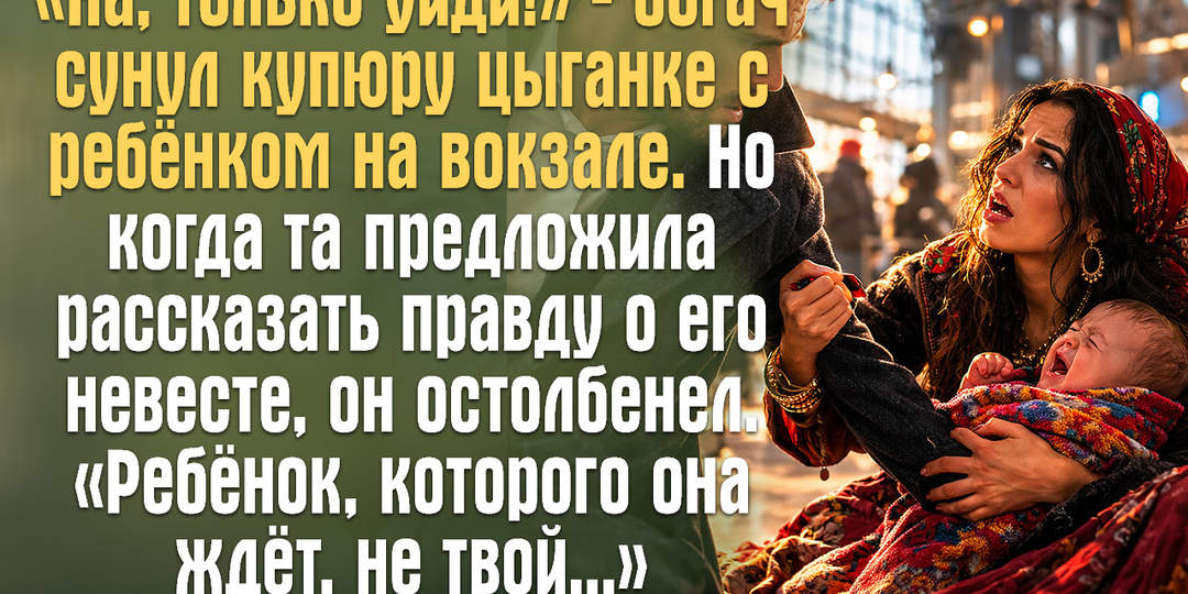 «На, только уйди!» — богач сунул купюру цыганке с ребёнком на вокзале.