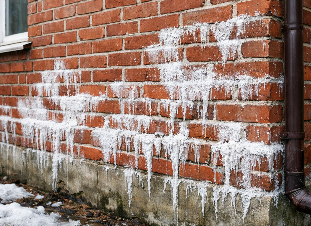 Фото: выступы соли на фасаде дома