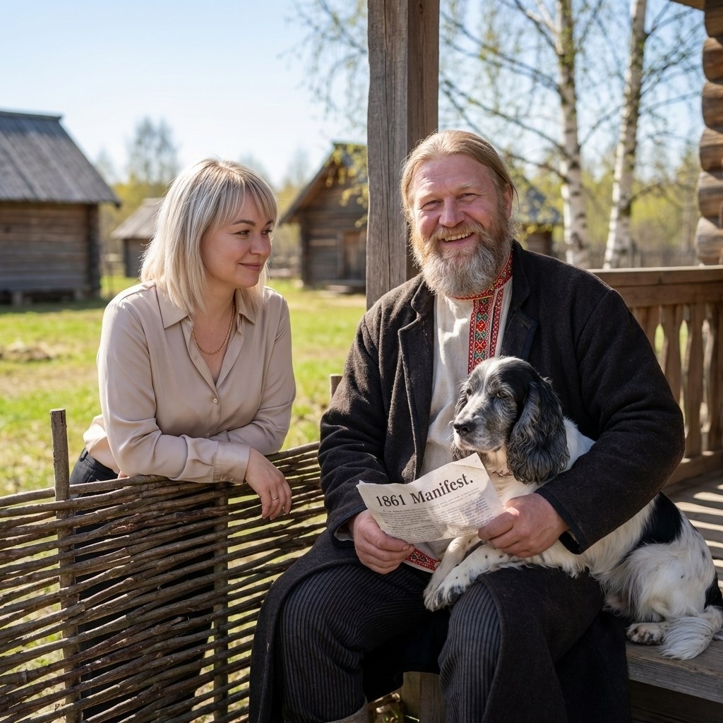 Прощание с Герасимом. Нона Спасова прощается с Герасимом в его родной деревне. Весна 1861 года. Он только что узнал об отмене крепостного права и впервые счастлив.