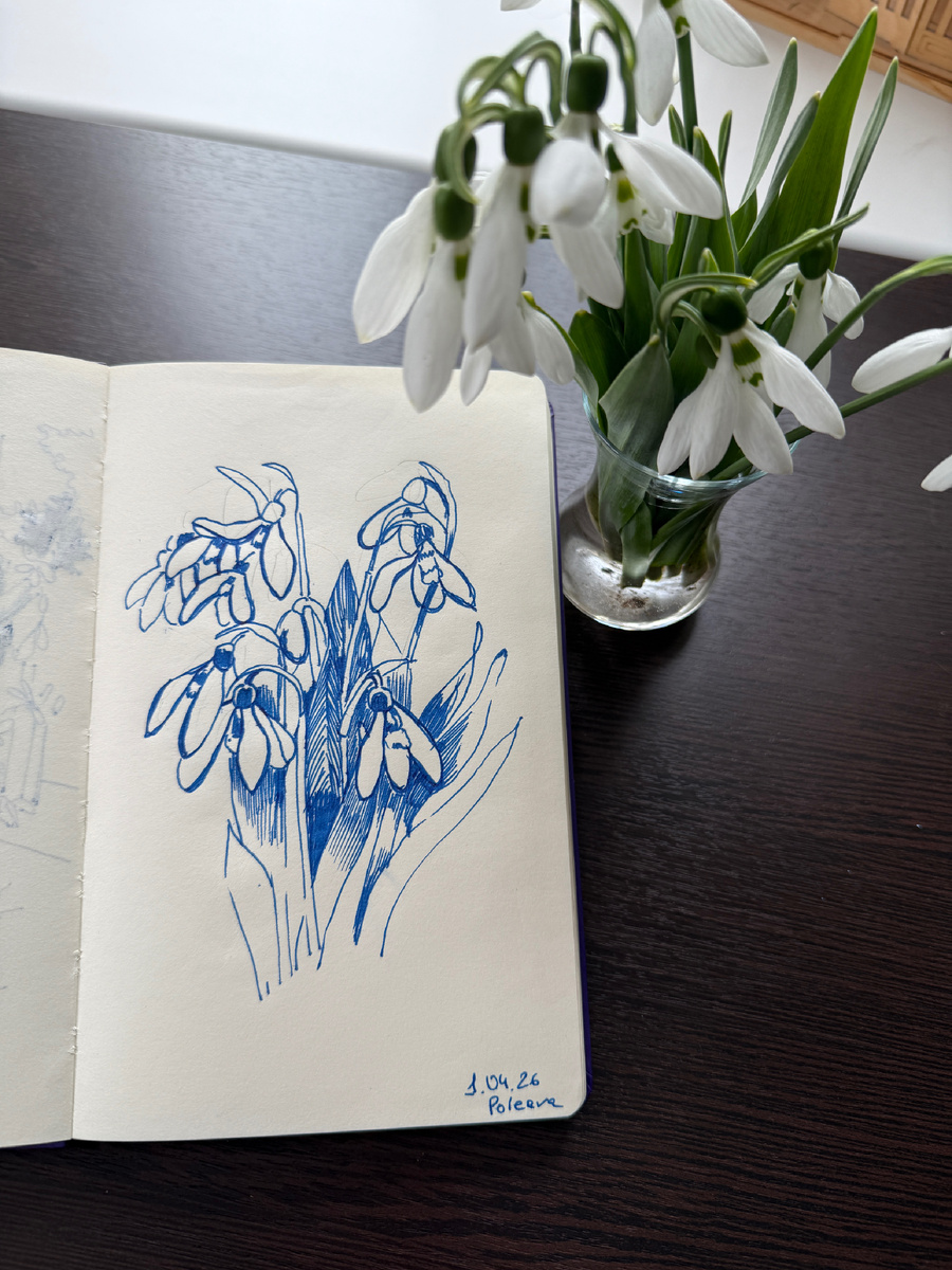 Подснежники капиллярной ручкой 