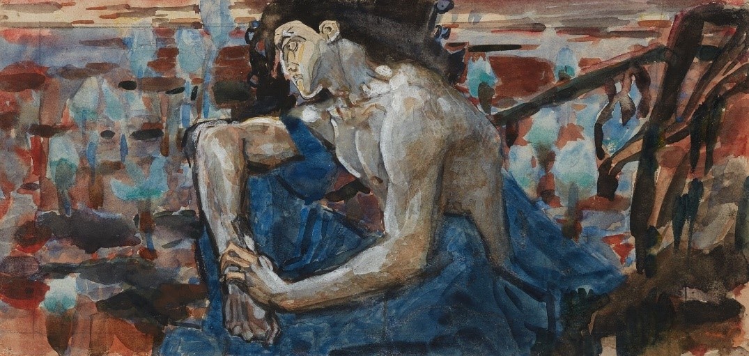 Михаил Врубель. Сидящий Демон. 1890. Бумага на картоне, акварель, белила, графитный карандаш.
Государственная Третьяковская галерея