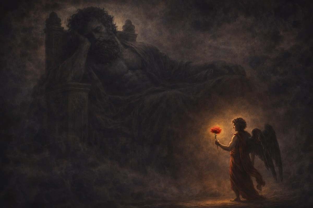 Спящий Зевс и Гипнос с маковым цветком 