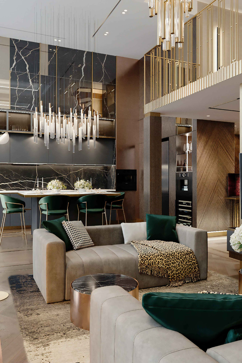 Дизайн двухуровневой квартиры класса люкс в стиле ар-деко