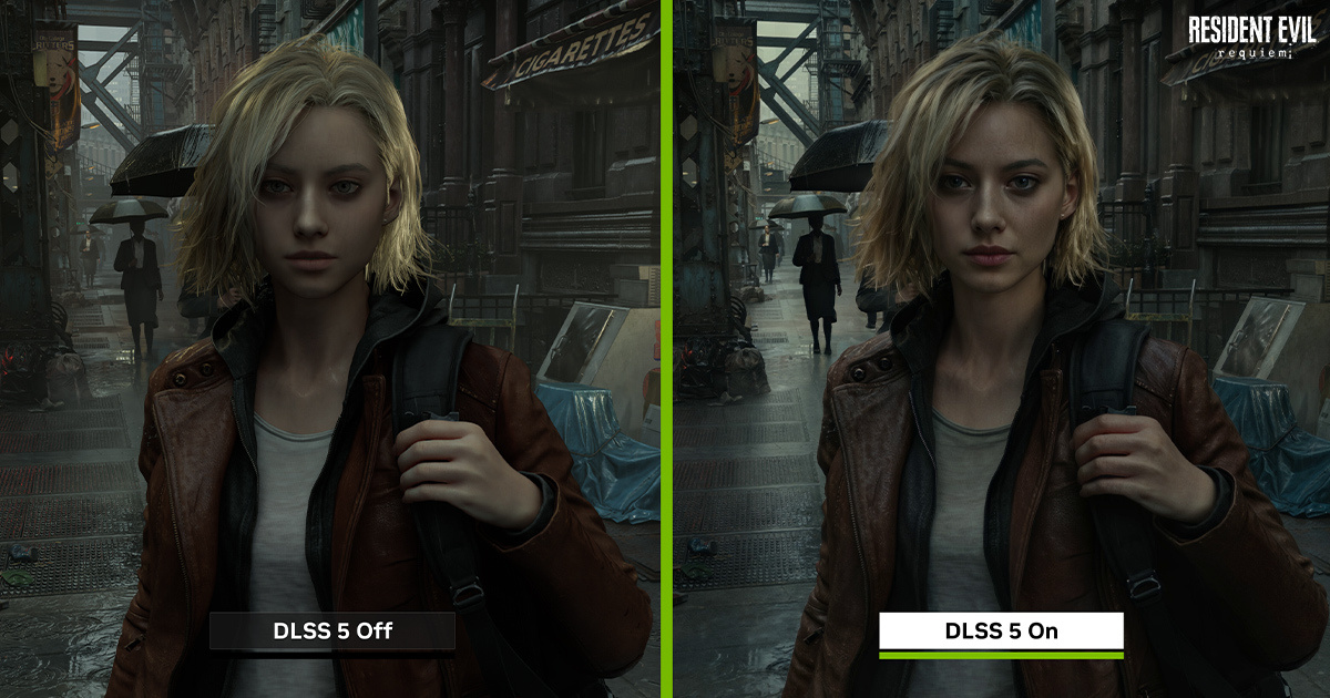 Изменения в формате «до/после» использование DLSS 5 на примере Resident Evil Requiem. Фото Nvidia