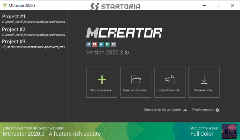 Интерфейс программы MCreator