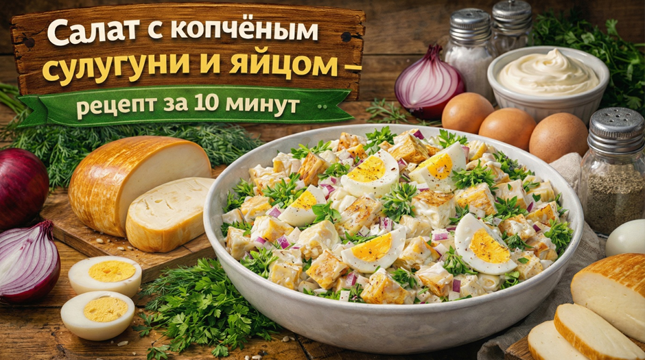 Салат с копченым сулугуни и яйцом в домашних условиях