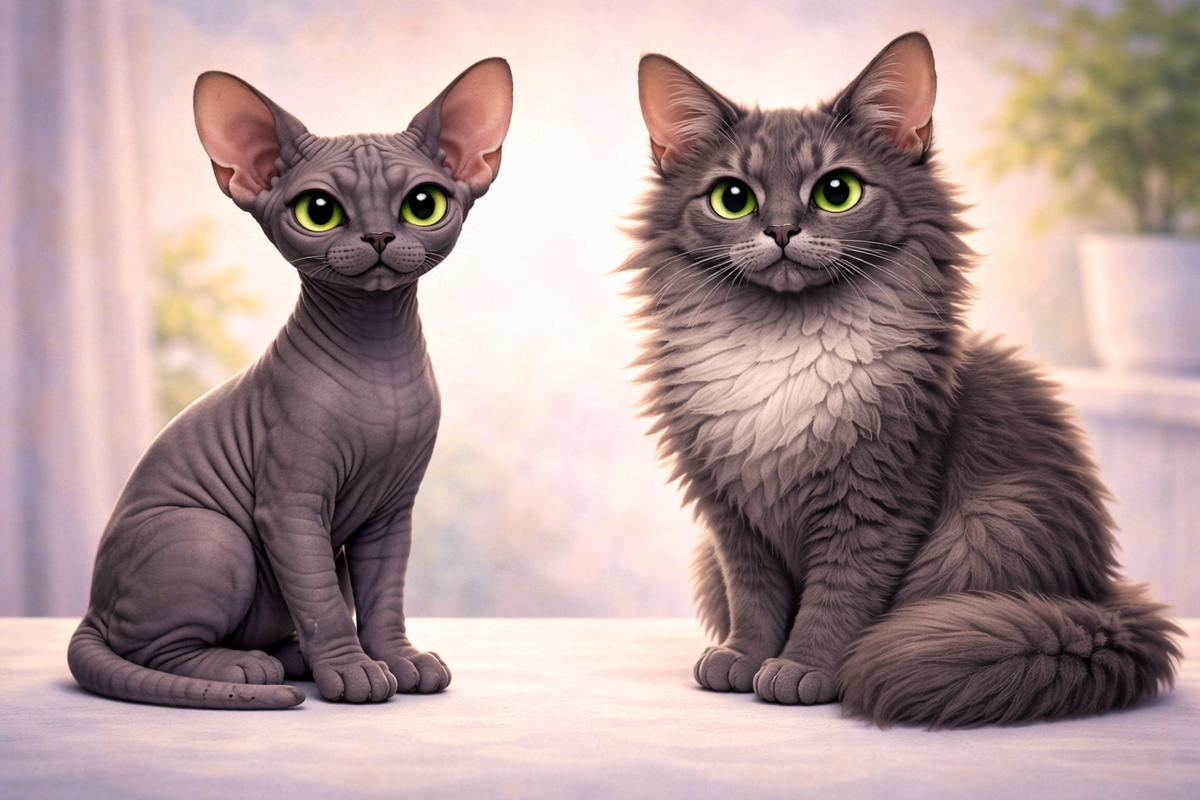 Хотя на этой картинке "одетый" сфинкс скорее напоминает сомали (пушистые абиссинки) 😃 Изображение создано ИИ для канала Kote4com: всё о сфинксах 