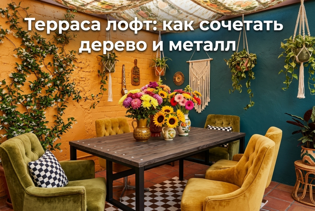    Современная терраса в стиле лофт: гармония натурального дерева и индустриального металла. GROSTAT