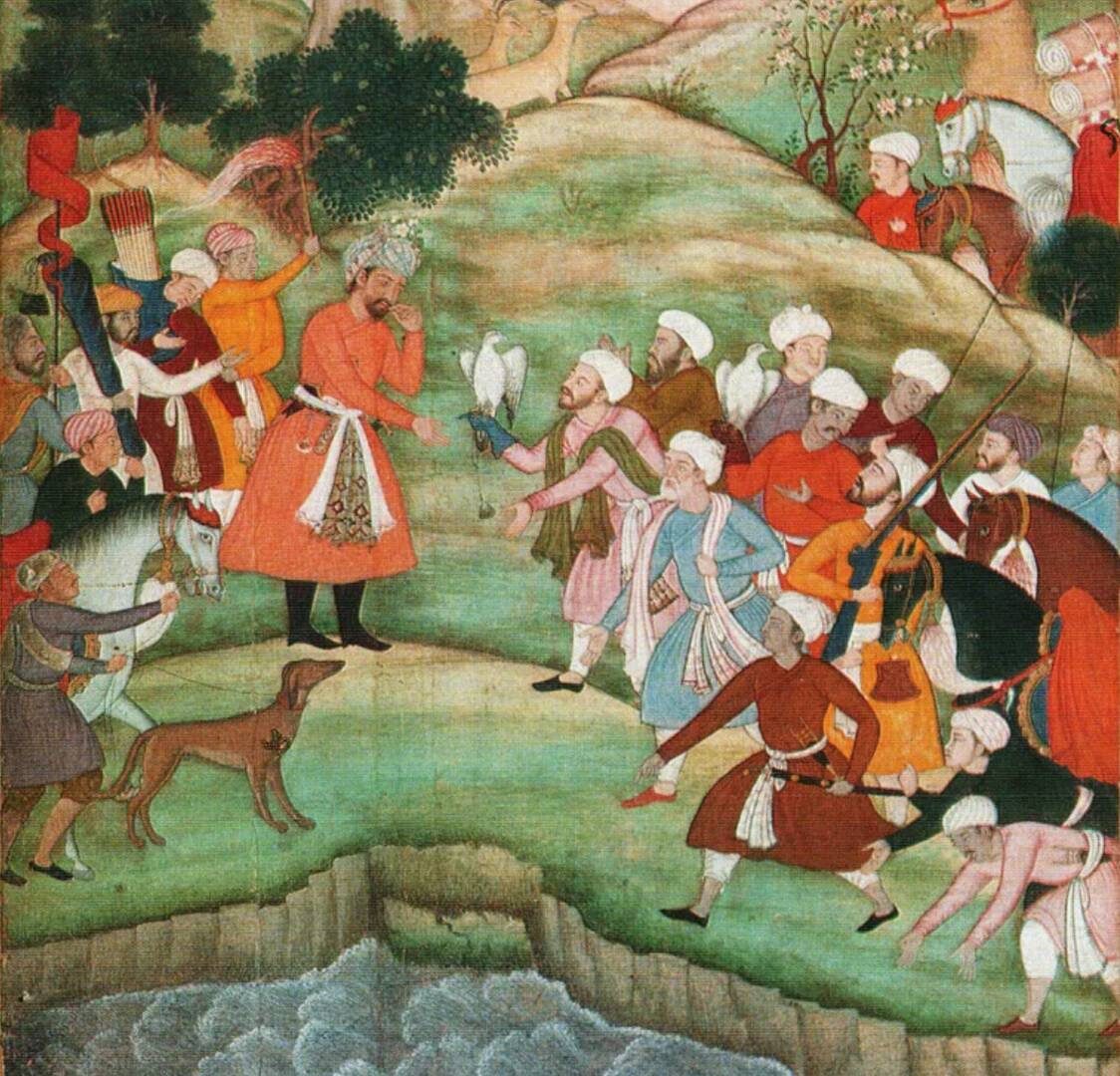     Переправа через реку Сон. Миниатюра рукописи «Бабур-наме». Художник Нанд Куволёрий