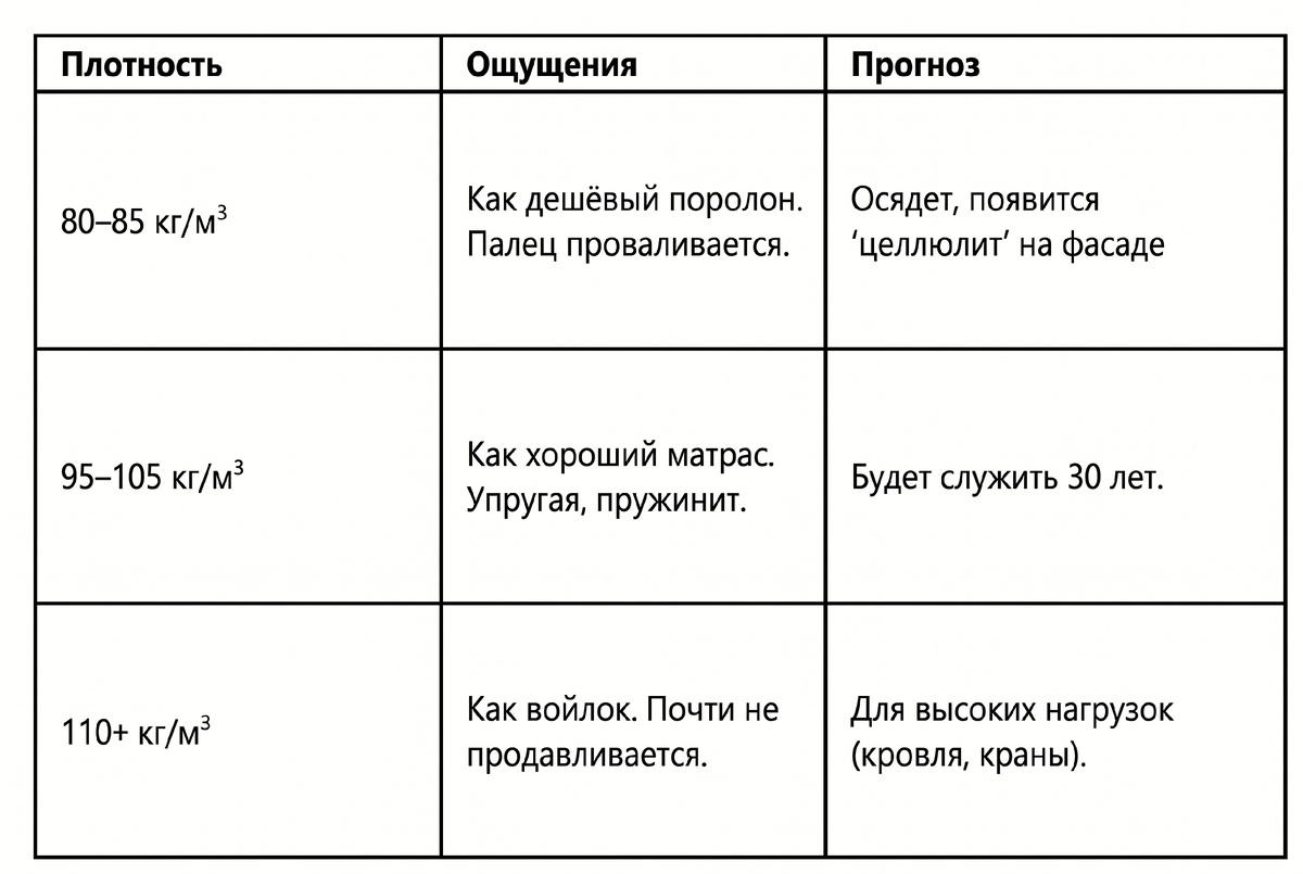 Таблица сравнения сэндвич-панелей с утеплителем минеральная вата по плотности