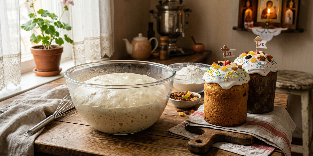 Когда до Пасхи остаётся неделя, замешиваю тесто для кулича и оставляю в холодильнике на ночь — оно дозревает само
