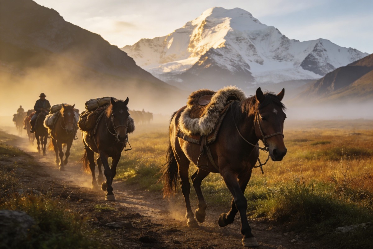    С лошадьми из Чендека маршрут становится мягче: ритм шагов и утренний туман создают доверие. President5621